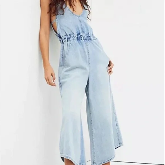 SOLD Free People Alora Jumpsuit in Railroad Stripe - Picture 2 of 3